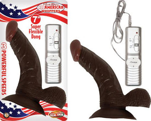 All American Whopper Vibrating Dong, Balls 7 inches Brown