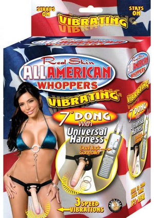 All American Whoppers 7 inches Vibrating Dong Universal Harness